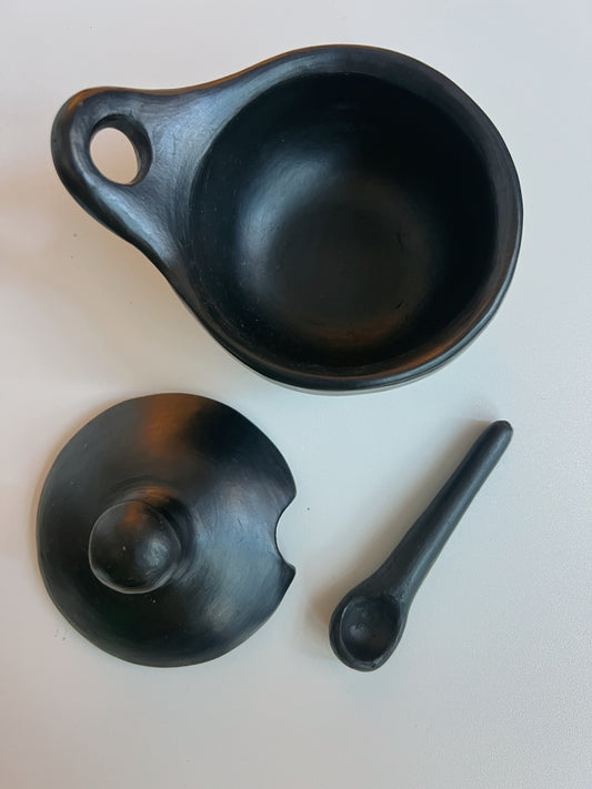 Chamba Black Pottery Sauce Bowl with Spoon