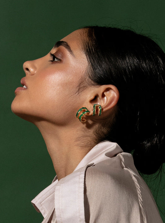 Mini Mosaico Earcuff by Fenomena Gold plated and raw emeralds