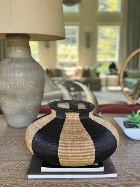 Black and Tan Wide Werregue Vase