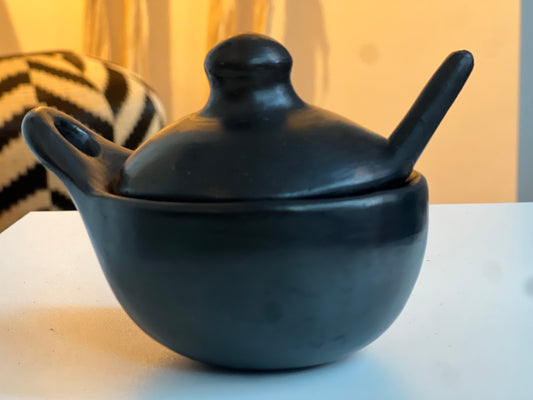 Chamba Black Pottery Sauce Bowl with Spoon