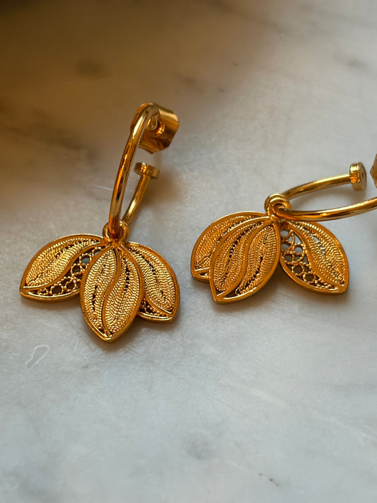 Mini Gold Filigree Coffee Bean Hoop
