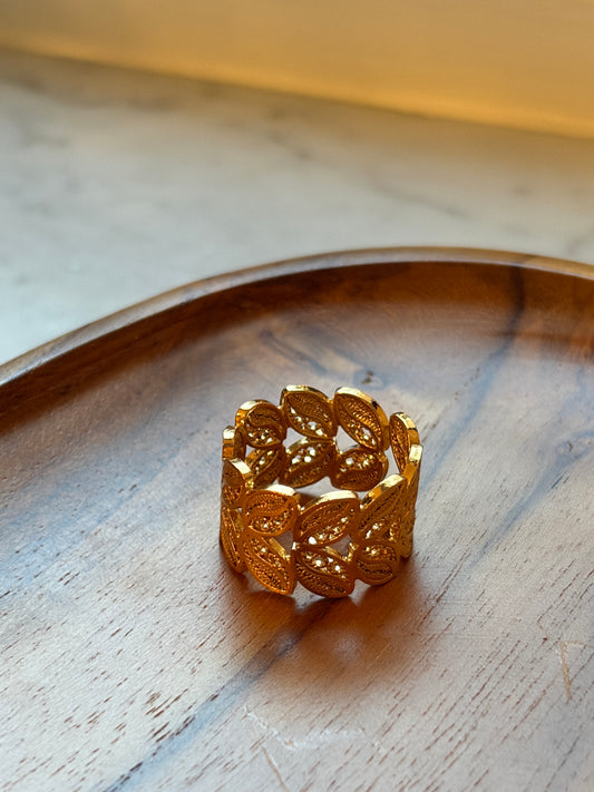 Golden Filigree Coffee Bean Wrap Ring