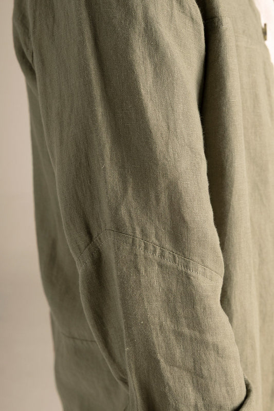 Linen Overshirt in Olive Khaki by Ilot