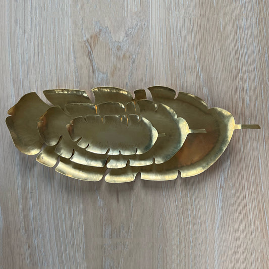 Palm Leaf Hammered Bronze Trays - Set of 3