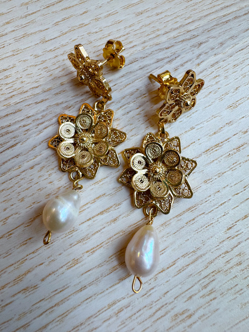 Filigree Pearl Flower Pendants