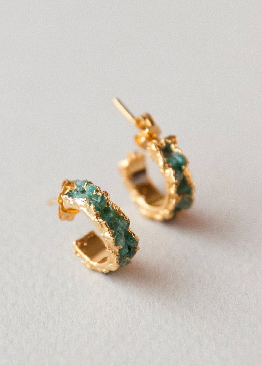 Electro Raw Emeralds Small Hoops by Fenomena