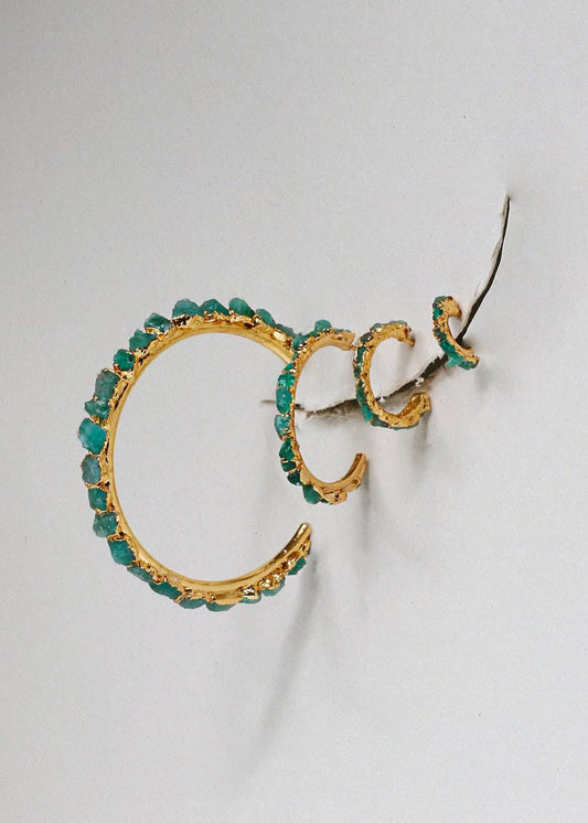Electro Raw Emeralds Small Hoops by Fenomena