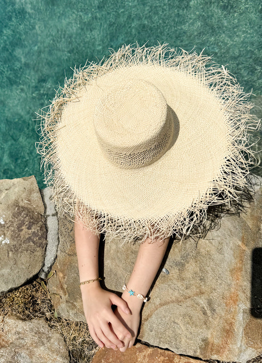 Banded Toquilla Hat with Fringes