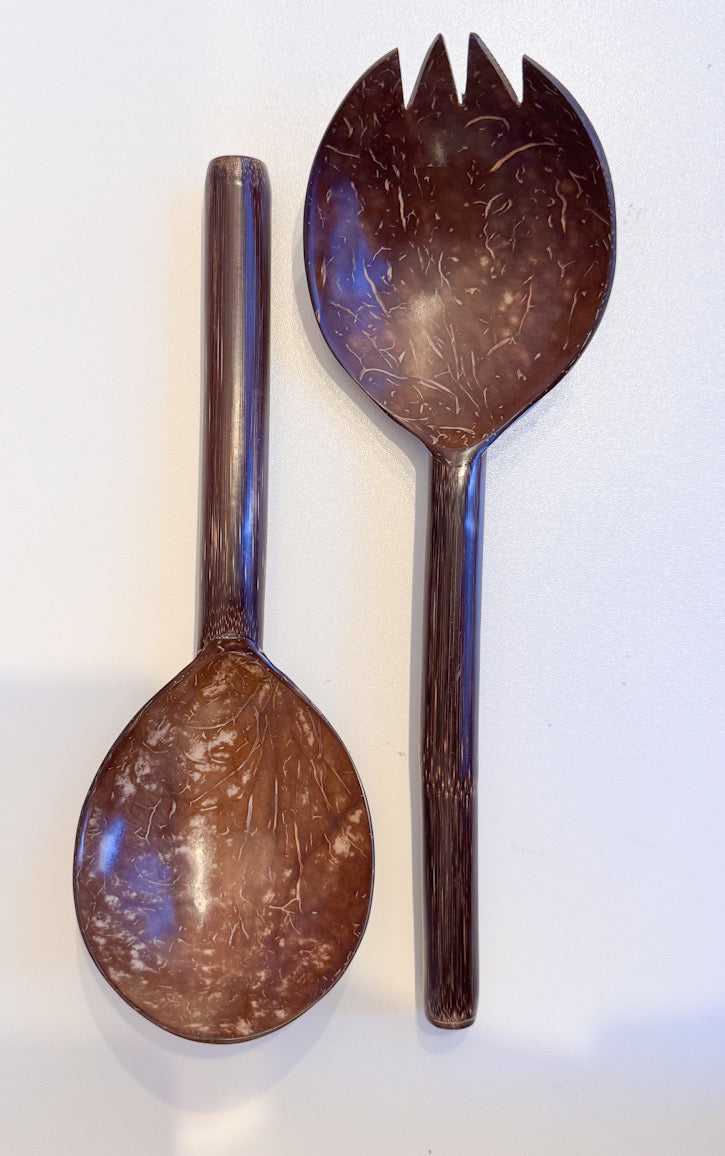Coconut Shell Salad Server Set