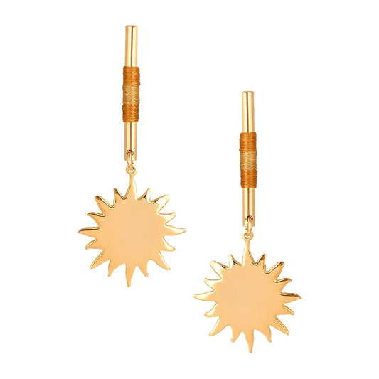 Bar Earrings w/hanging Sun Charm-Gold by Mishky