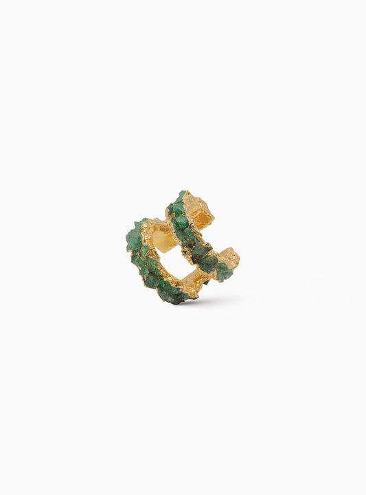 Mini Mosaico Earcuff by Fenomena Gold plated and raw emeralds 