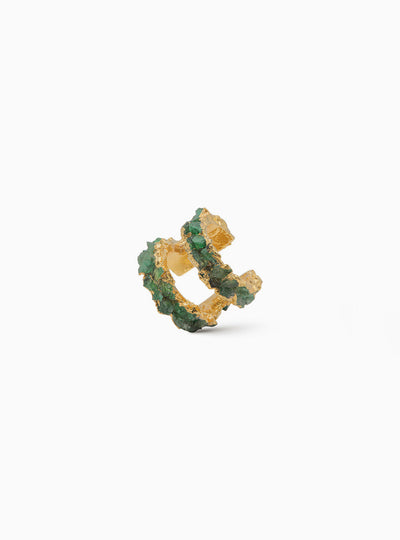 Mini Mosaico Earcuff by Fenomena Gold plated and raw emeralds 
