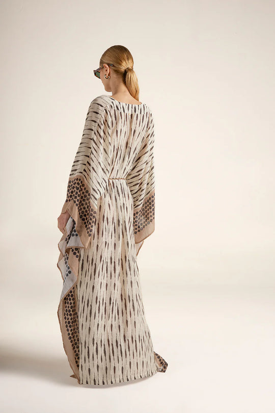long sleeve poncho dress "PATOU" Ribbon shirring design poncho dress
