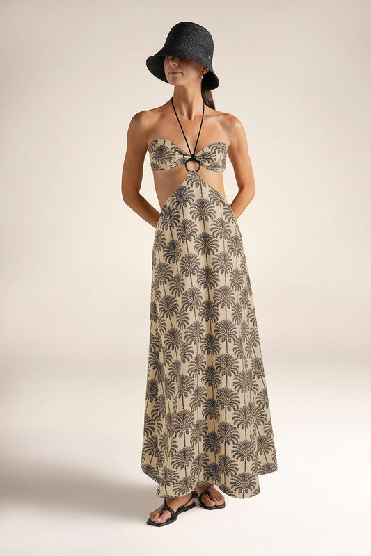 Palm Print Strapless Maxi Dress by Touché