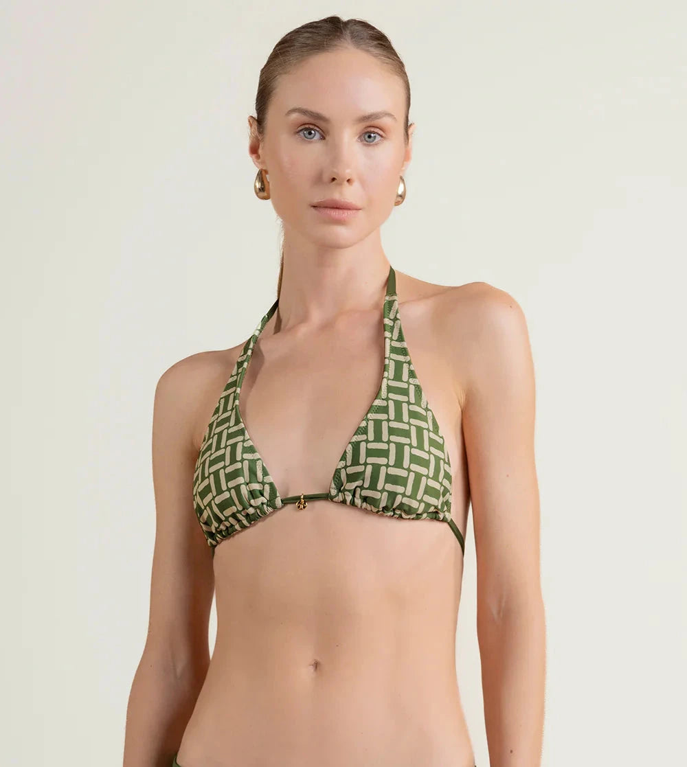 Green & Off White Pattern Bikini