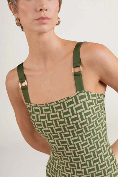 One Piece in green and Off White Pattern