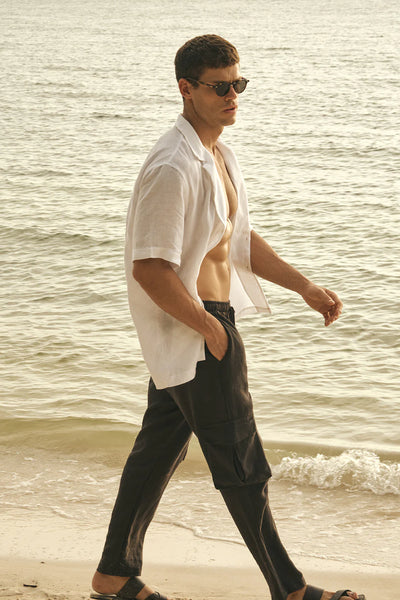 Linen Short Sleeve Shirt in White by Ilot