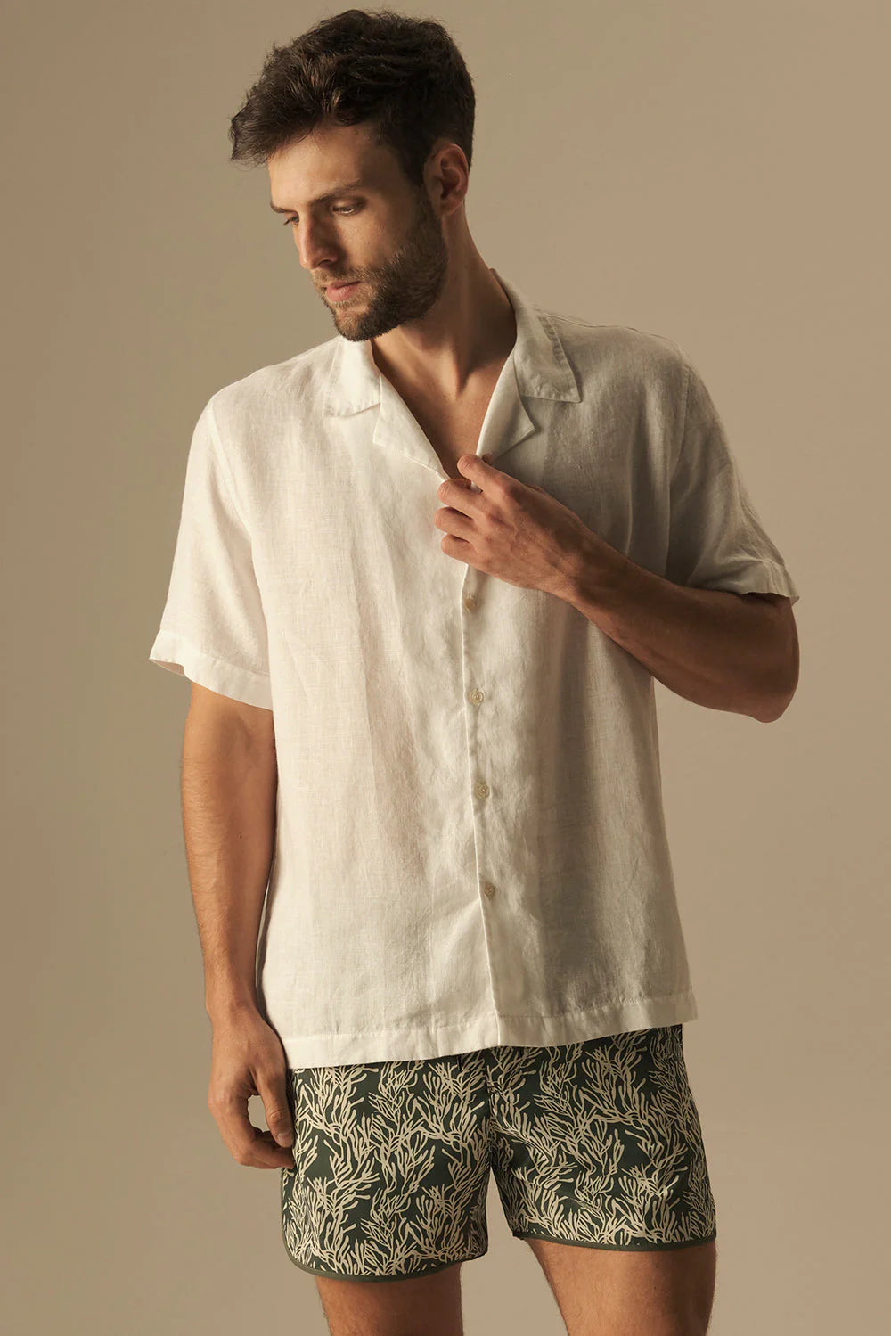 Linen Short Sleeve Shirt in White by Ilot