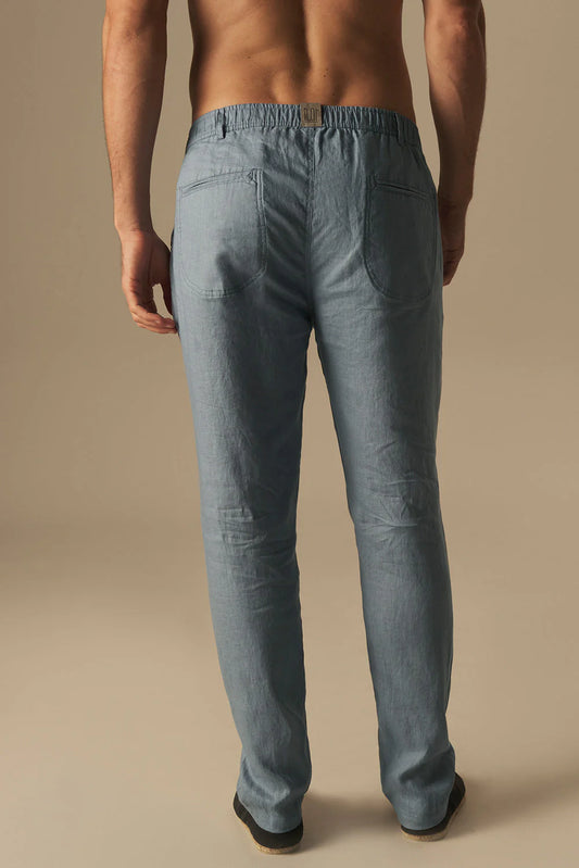 Linen Classic Fit Dry Blue Pants by Ilot