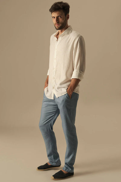 Linen Classic Fit Dry Blue Pant by Ilot