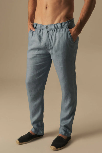 Linen Classic Fit Dry Blue Pant by Ilot