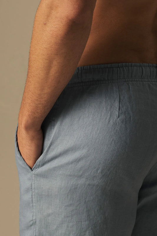 Costa Linen Shorts in Grey Blue by Ilot
