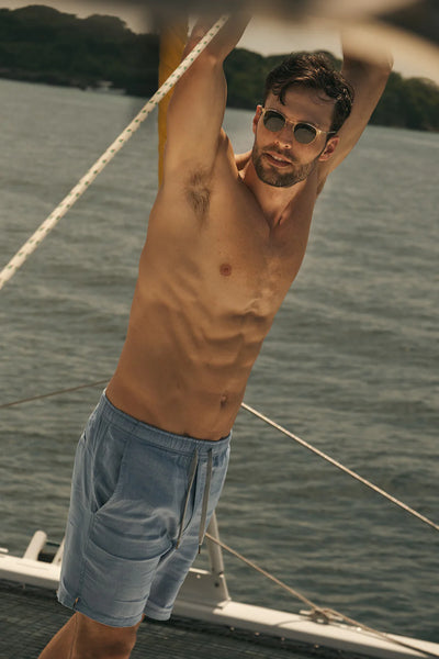 Costa Linen Shorts in Grey Blue by Ilot