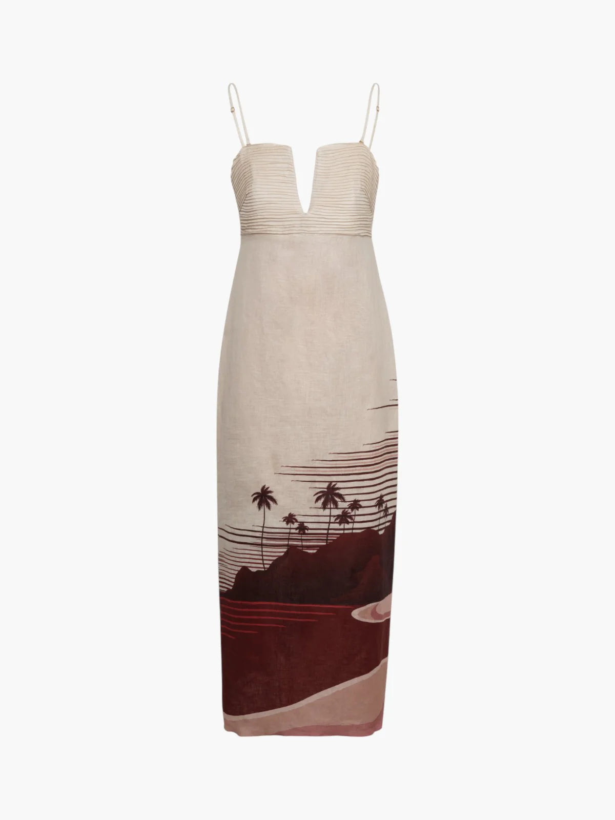 Juan de Dios Antigua Linen Midi Dress in Red Abarescque