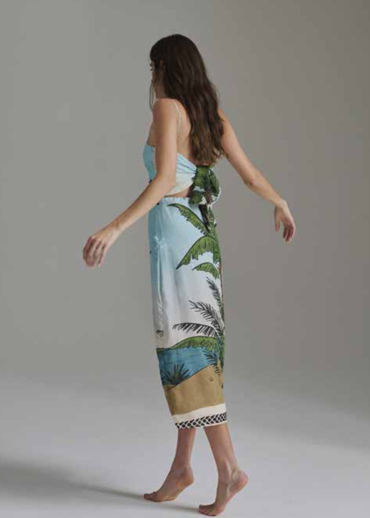 Juan De Dios Nativa Cotton Silk Midi Dress Sky Blue Print