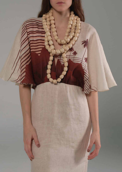 Juan De Dios Topacio Linen Tunic Red Tropical Landscape