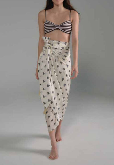 Juan De Dios Mapara Martellato Silk Skirt Ivory and Black Polk a Dot