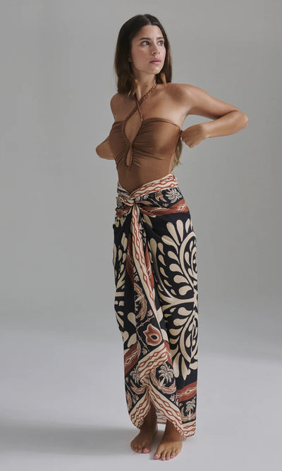 Juan De Dios De La Falaise Cotton Silk Sarong- Black/ Cream Print