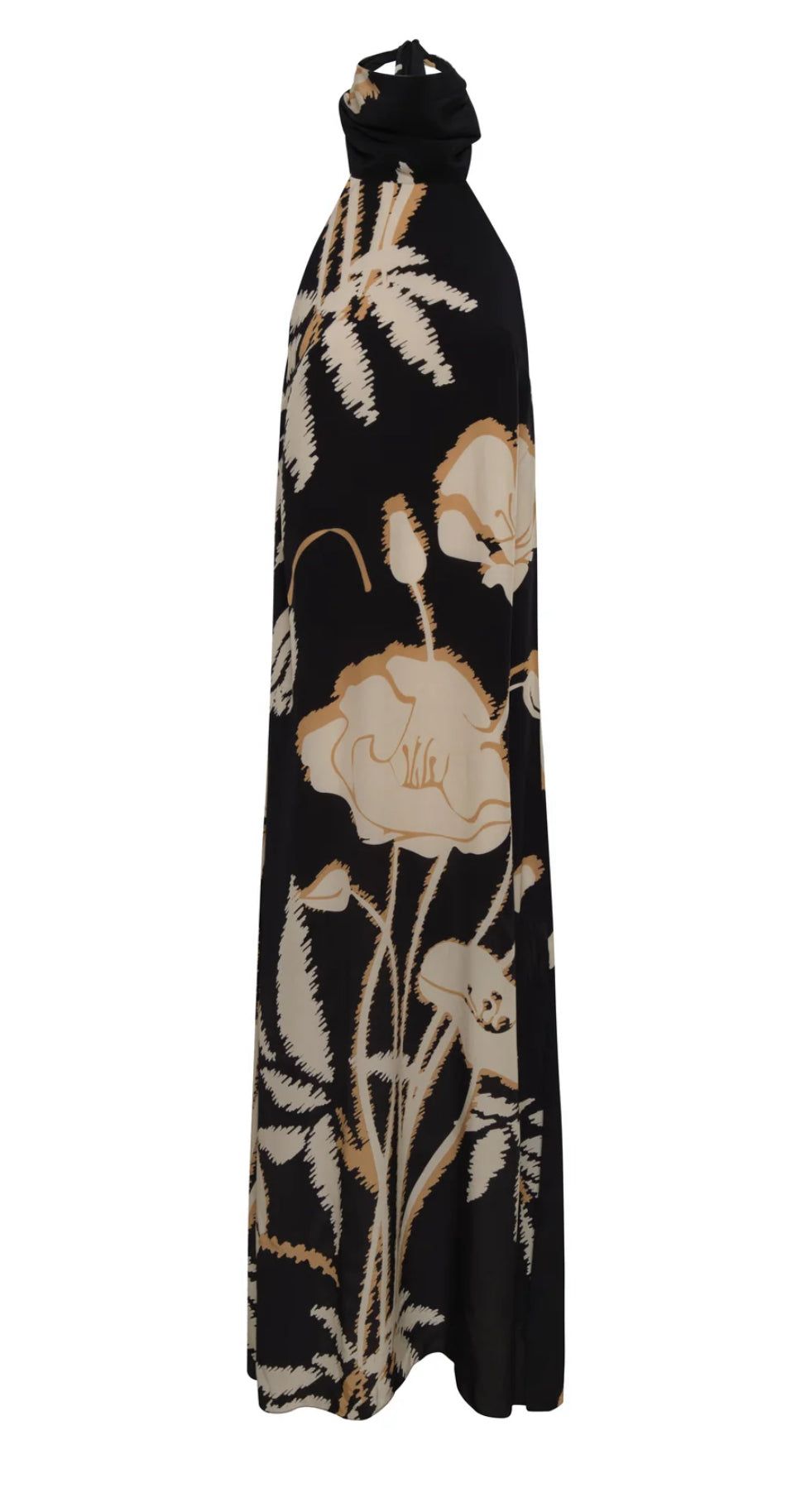 Juan De Dios Costa Pacifica Crepe Chine Dress Halter Black & Beige Gladolos