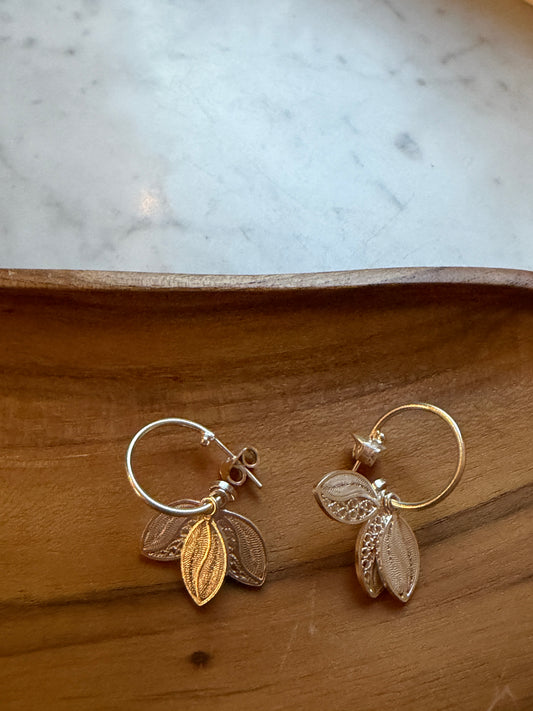 Mini Silver Filigree Hoop Coffee Bean Earrings