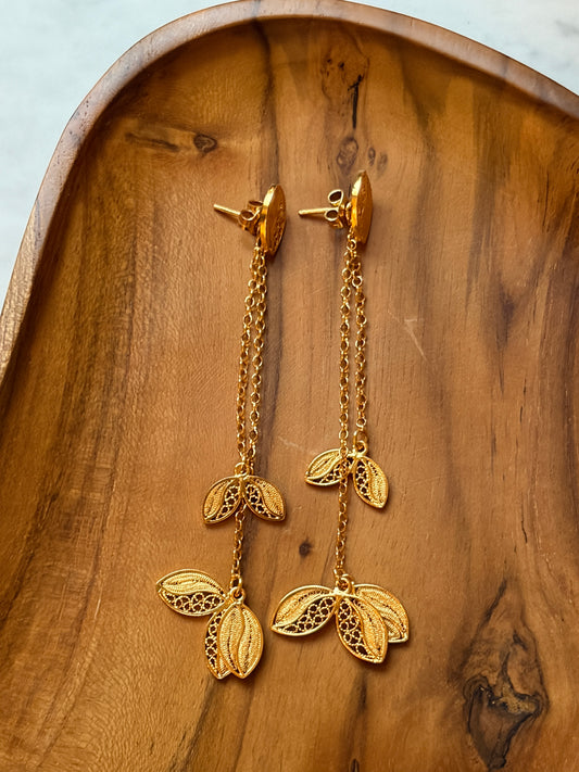 Drop Filigree Coffee Bean Earrings Gold