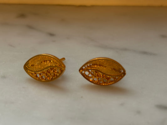 Gold Coffee Bean Studded Filigree Earrings