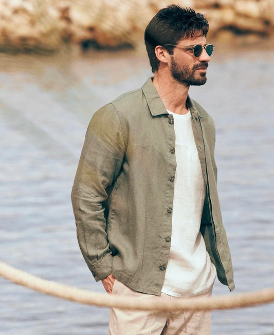 Linen Overshirt in Olive Khaki by Ilot