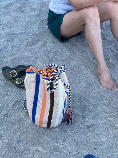 Mochila Wayuu Back Pack (Sand with color lines)