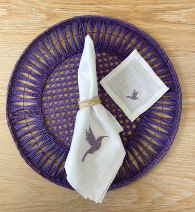 Hummingbird Hand Embroidered Linen Coasters Set of 4