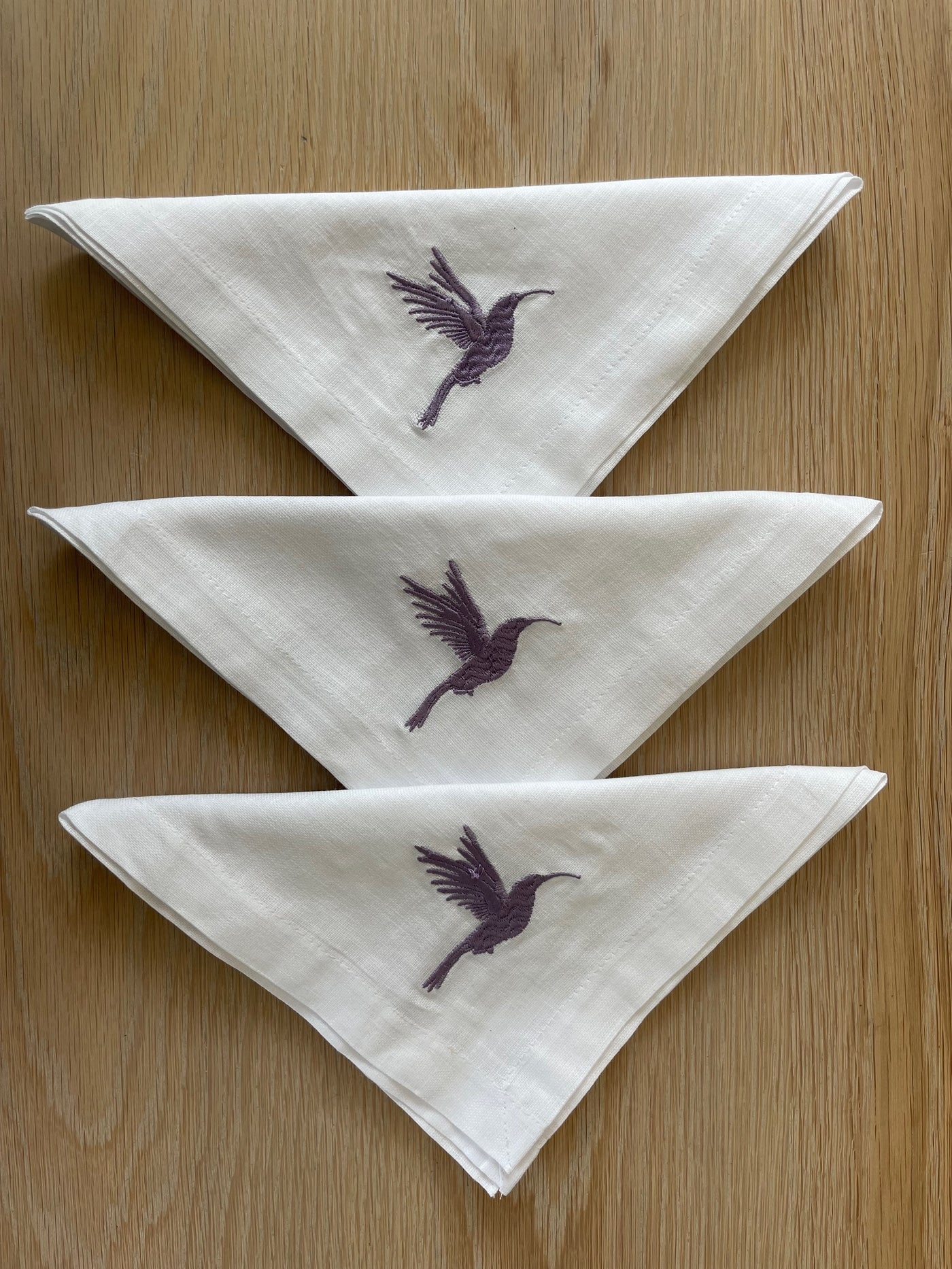 Hummingbird Hand Embroidered Linen Coasters Set of 4