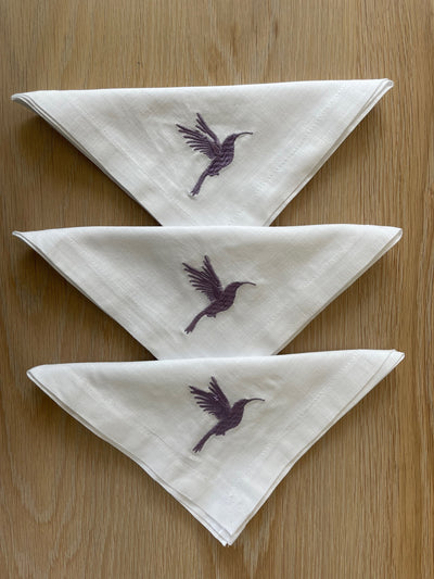 Hummingbird Hand Embroidered Linen Coasters Set of 4