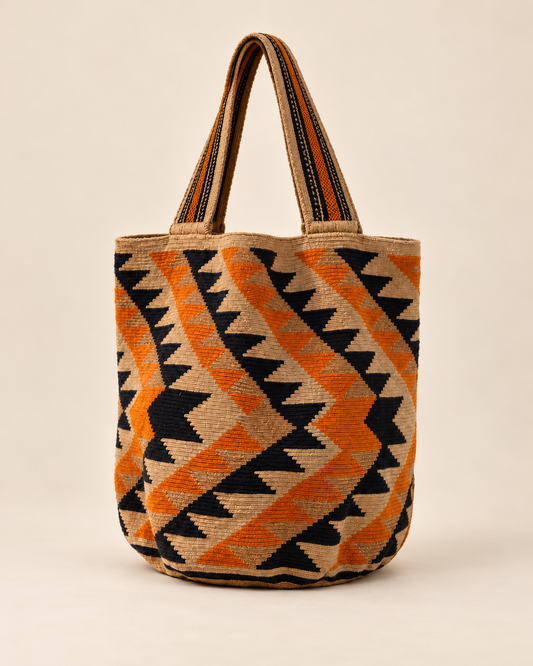 Mochila Playera in Tierra -Large Colombian Tote · Sand, Orange & Black