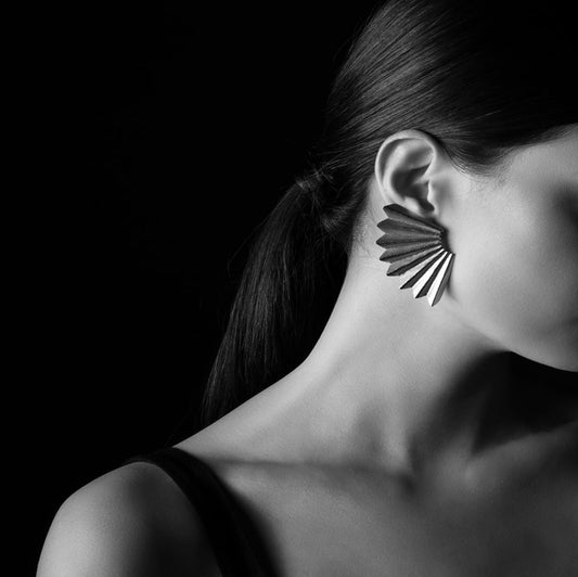 Large Silver Fan Earrings by Pi Project