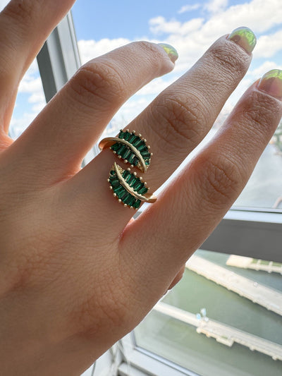 Lab Emerald Palm Leaf Ring by Bichota