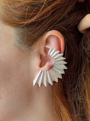 Silver Tiered Fan Ear Cuff Earrings by Pi Project
