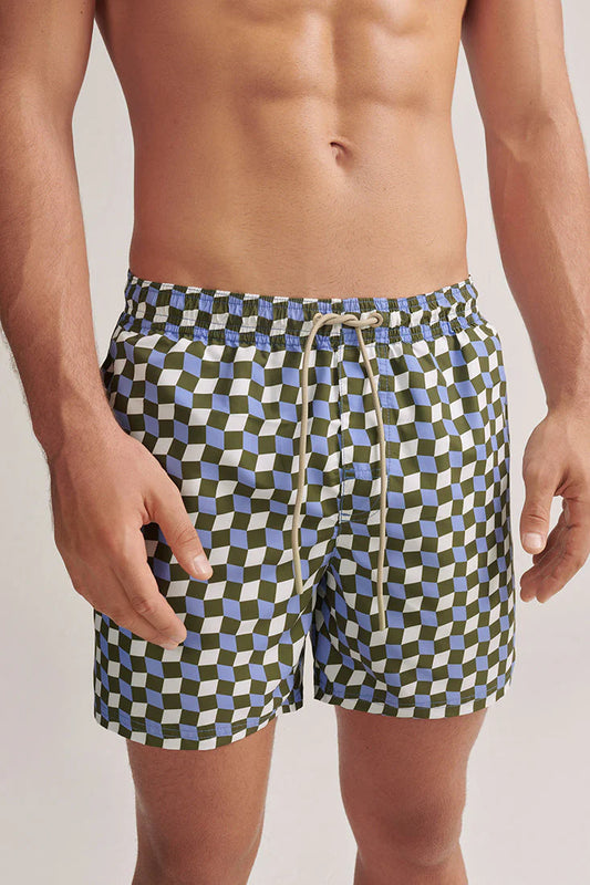 Short Swim Trunks Blue Patterned by Ilot