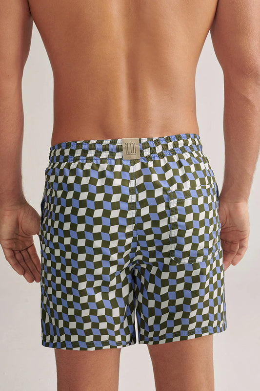 Short Swim Trunks Blue Patterned by Ilot