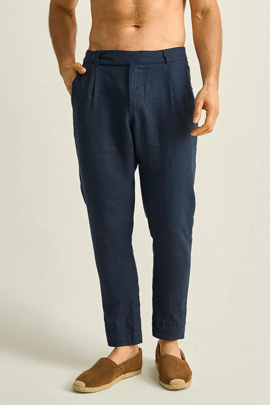 Linen Trousers in Navy by Ilot
