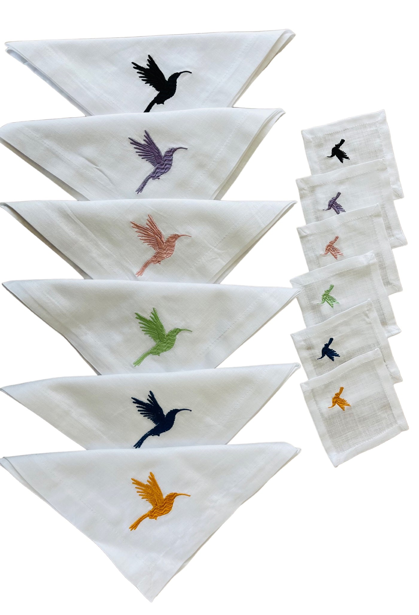 Hummingbird Hand Embroidered Linen Coasters Set of 4