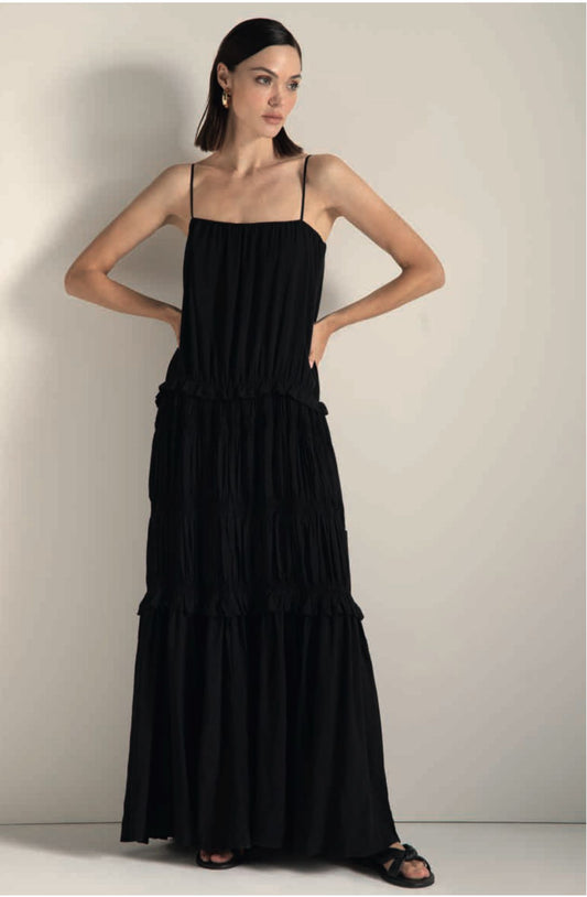 Flounce Maxi Dress in Black by Touché